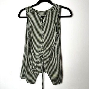 Peyton Jensen Olive & Black Strip Lace Up Back Crew Neck Sleeveless Tank Top XS